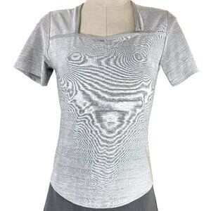 Vintage 90's E K Designs Shimmering Silver Form Fitting Square Neckline Top Sz S